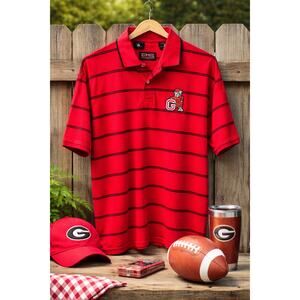 Georgia Bulldogs Polo Shirt Men’s XL Red Striped Collegiate Licensed Cotton